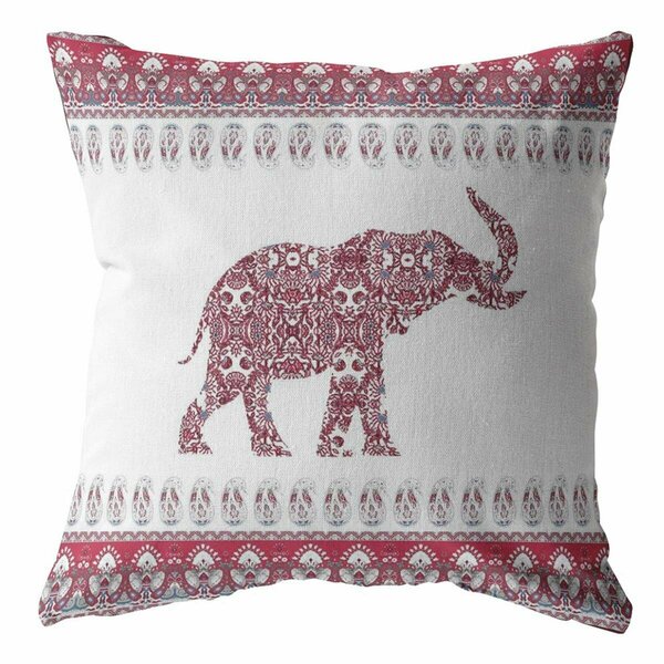 Homeroots 16 in. Red & White Ornate Elephant Indoor & Outdoor Zippered Throw Pillow 412785